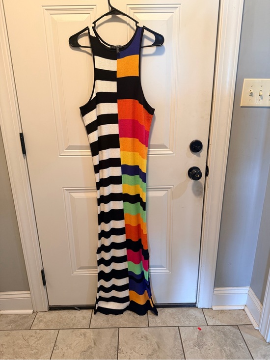 Eloquii Dresses & Skirts - Eloquii Black with Rainbow Striped Racerback Maxi Dress